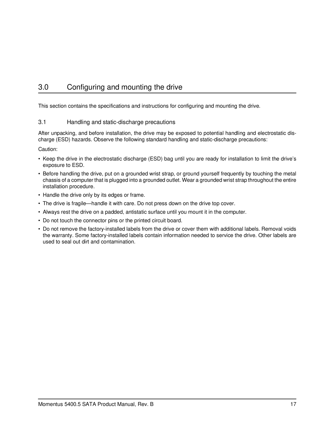 Seagate ST9120310ASG, ST980310ASG manual Configuring and mounting the drive, Handling and static-discharge precautions 