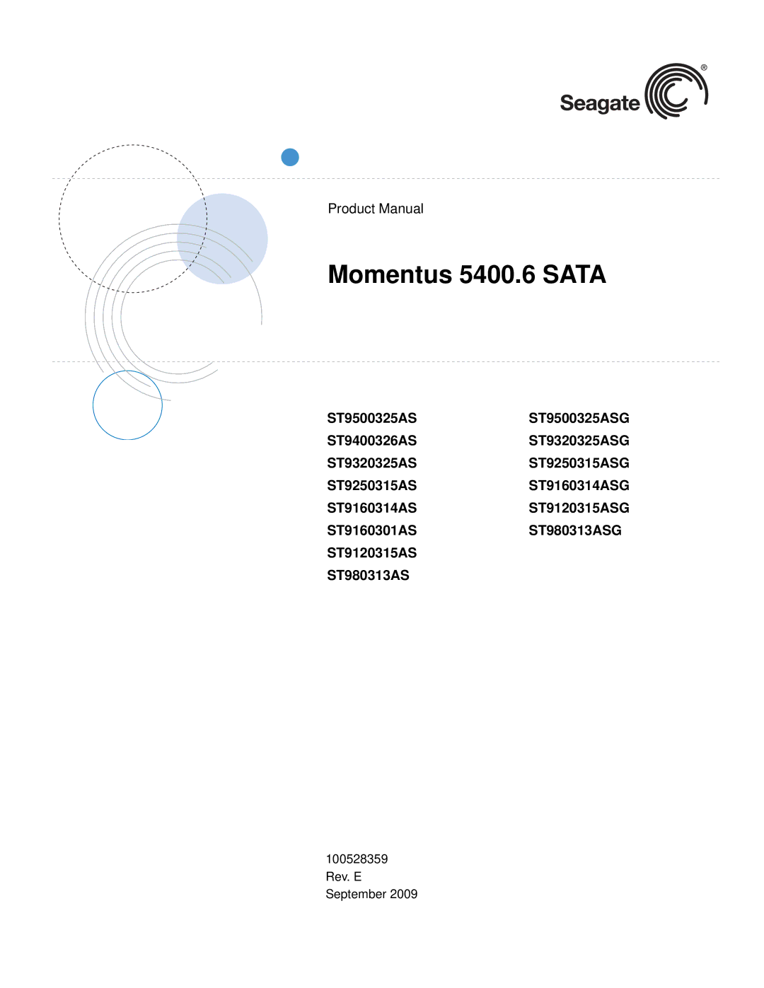 Seagate ST980313ASG, ST9500325ASG, ST9400326AS, ST9320325ASG, ST9250315ASG, ST9160301AS manual Momentus 5400.6 Sata 