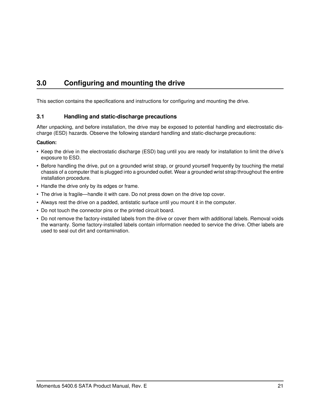 Seagate ST9120315ASG, ST980313ASG manual Configuring and mounting the drive, Handling and static-discharge precautions 