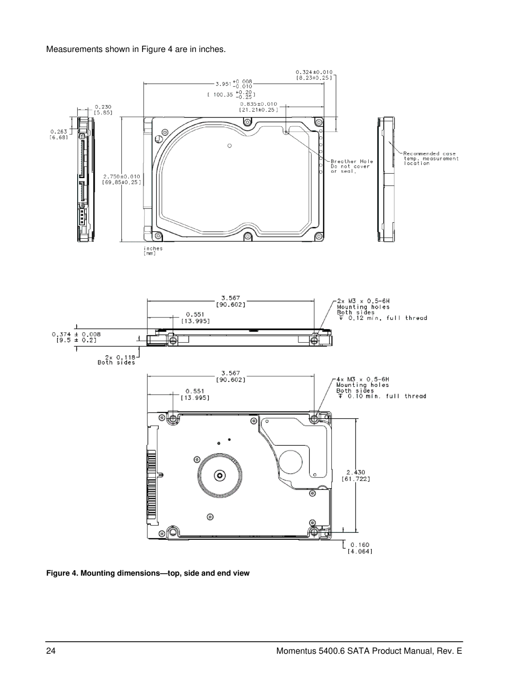 Seagate ST980313ASG, ST9500325ASG, ST9400326AS, ST9320325ASG, ST9250315ASG manual Measurements shown in are in inches 