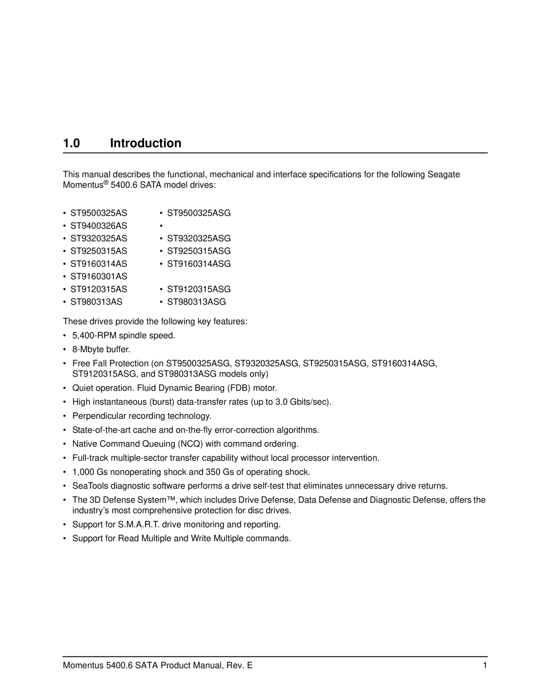 Seagate ST980313ASG, ST9500325ASG, ST9400326AS, ST9320325ASG, ST9250315ASG, ST9160301AS, ST9160314ASG manual Introduction 