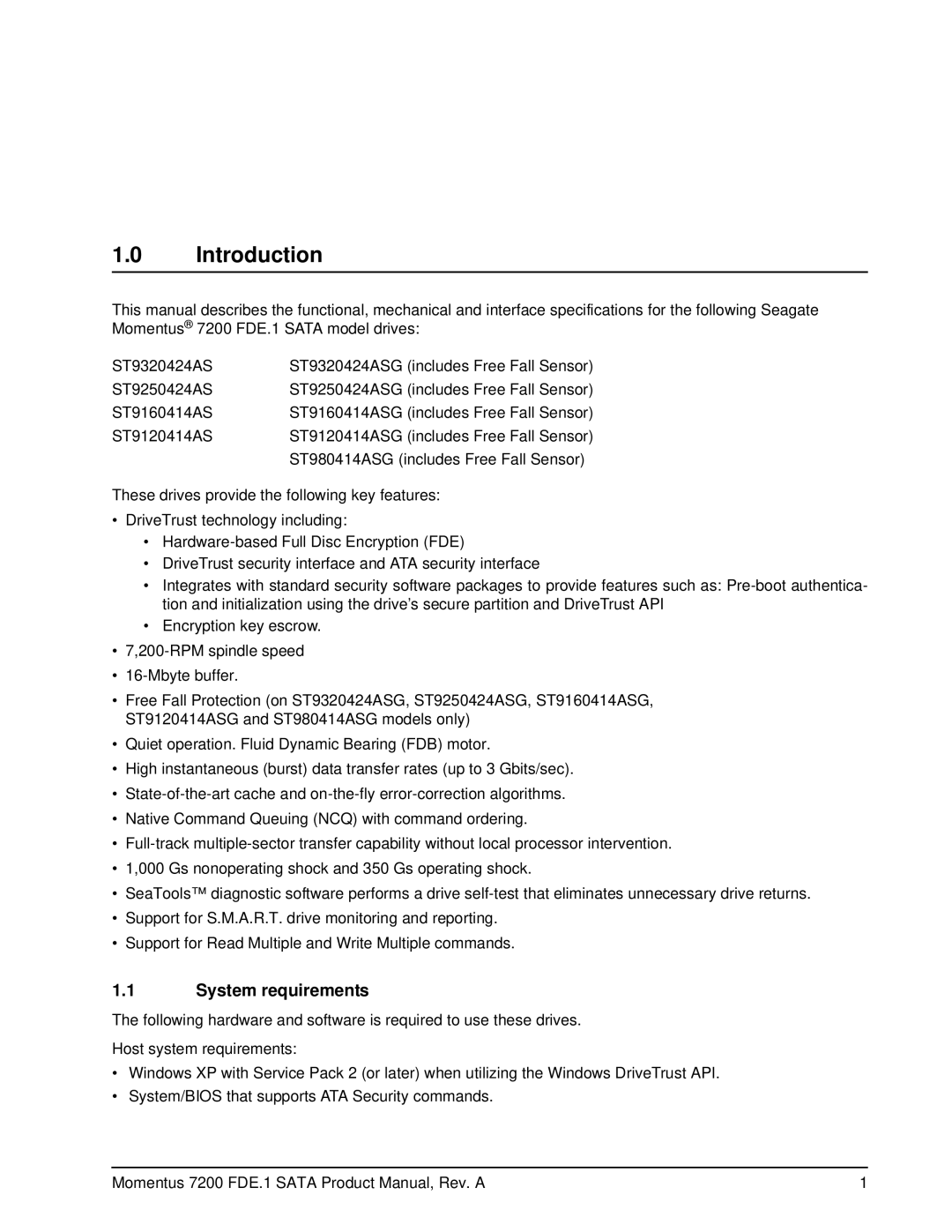 Seagate ST9120414ASG, ST980414ASG, ST9320424ASG, ST9250424ASG, ST9160414ASG manual Introduction, System requirements 