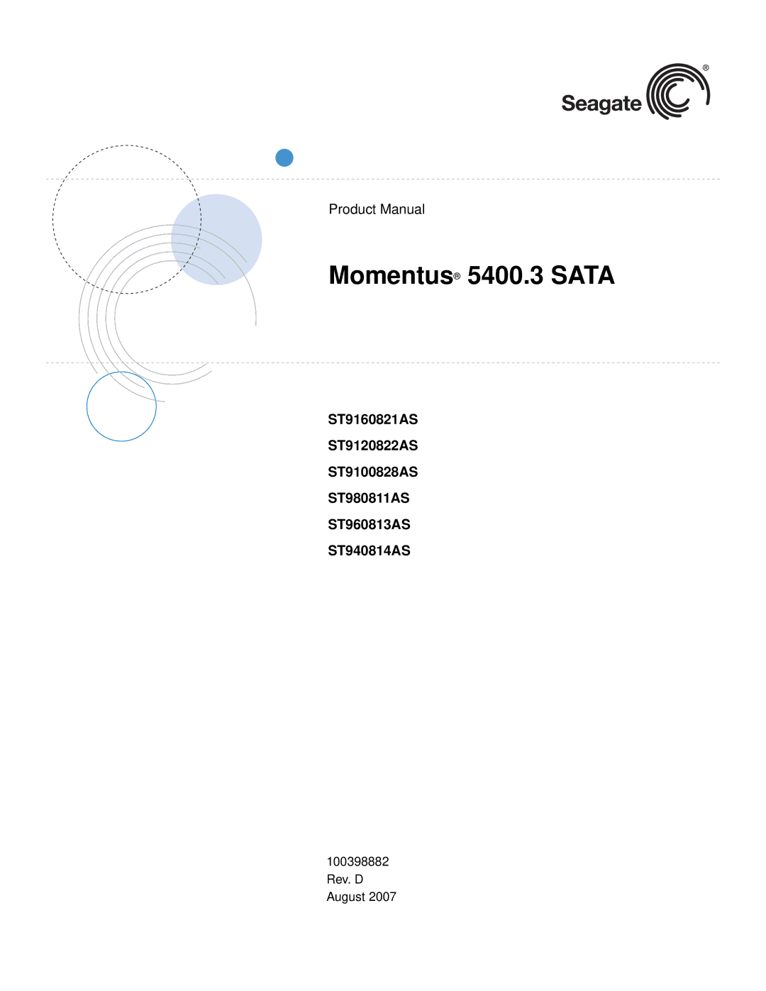 Seagate ST960813AS, ST980811AS, ST940814AS, ST9160821AS, ST9120822AS, ST9100828AS manual Momentus 5400.3 Sata 