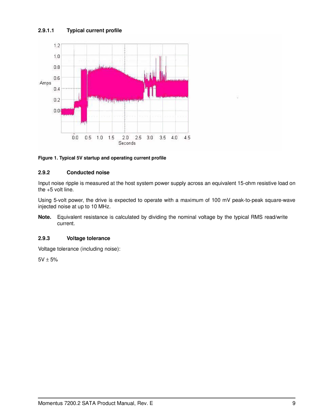 Seagate ST9100821AS, ST980813ASG, ST9200420ASG, ST9160823AS manual Typical current profile, Conducted noise, Voltage tolerance 