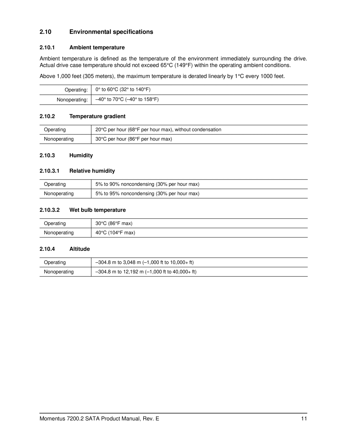 Seagate ST980813ASG, ST9200420ASG, ST9160823ASG, ST9120823AS, ST9100821AS manual Environmental specifications 