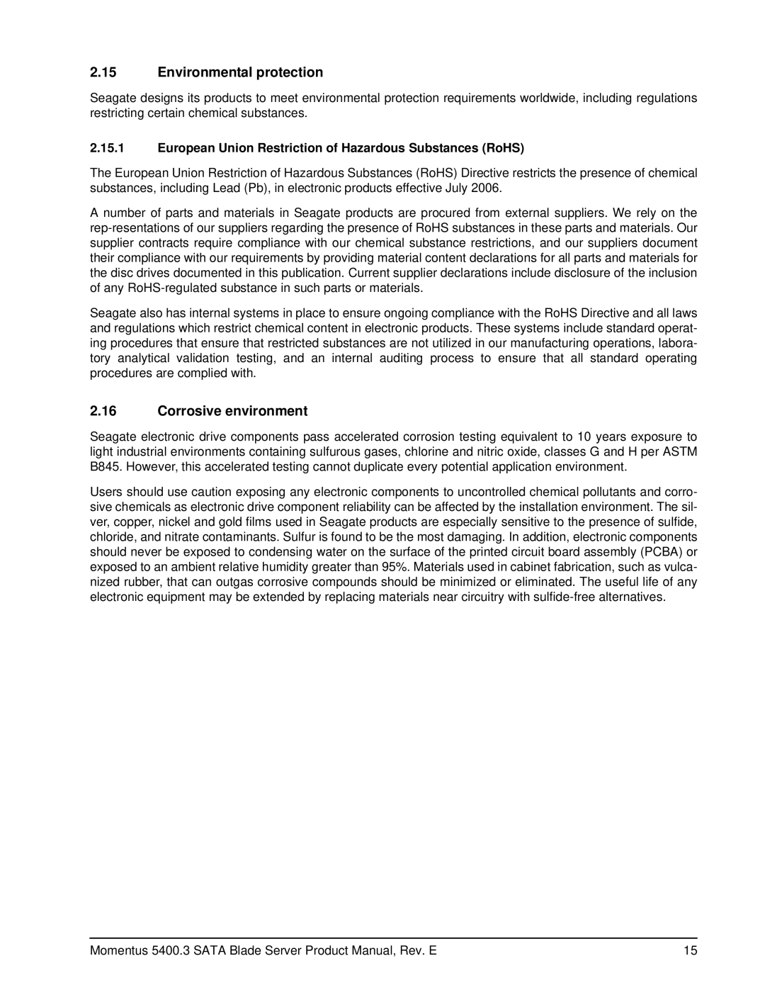 Seagate ST9160821SB, ST980815SB, ST960815SB, ST9402116SB, ST9120822SB manual Environmental protection, Corrosive environment 