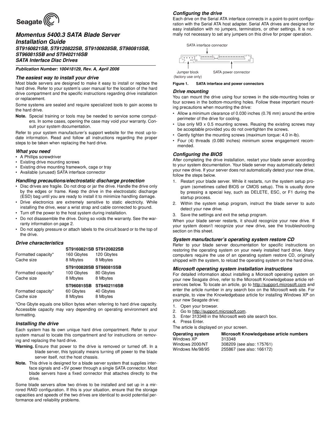 Seagate ST960815SB installation instructions Easiest way to install your drive, What you need, Drive characteristics 