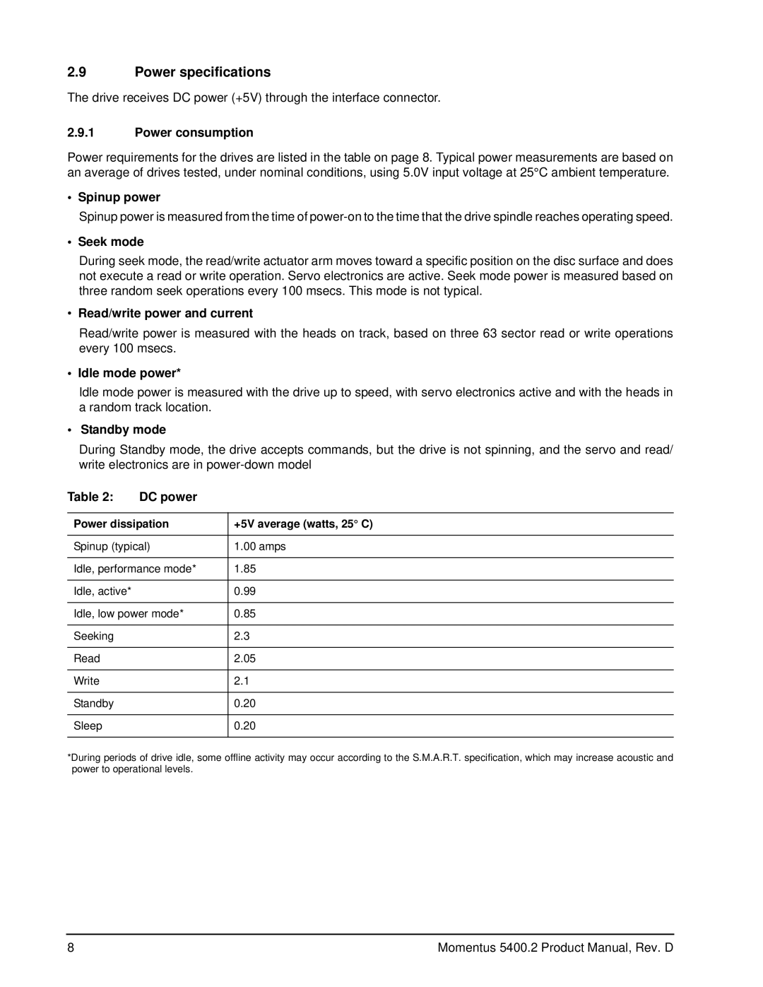 Seagate ST9100823A, ST9808211A, ST960822A, ST9408114A, ST9308110A manual Power specifications 