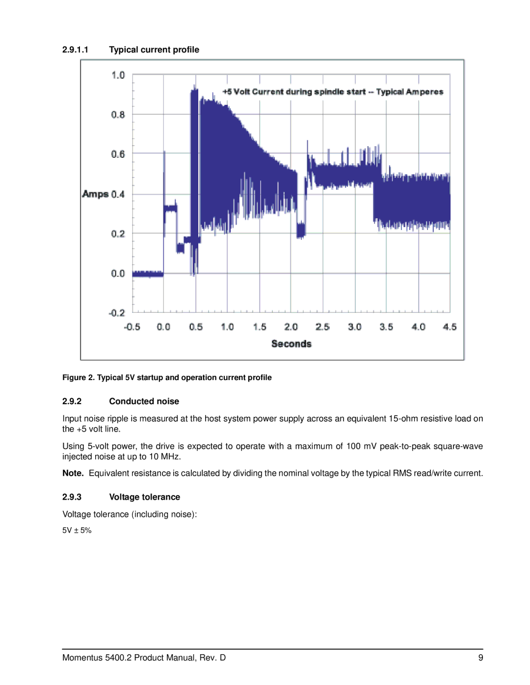 Seagate ST9808211A, ST960822A, ST9408114A, ST9308110A, ST9100823A Typical current profile, Conducted noise, Voltage tolerance 