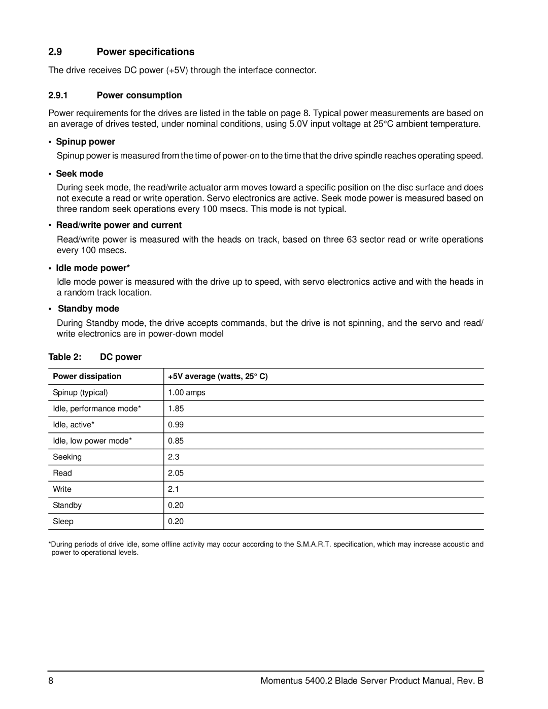 Seagate ST9408114AB, ST9808211AB, ST960822AB, ST9100823AB manual Power specifications 