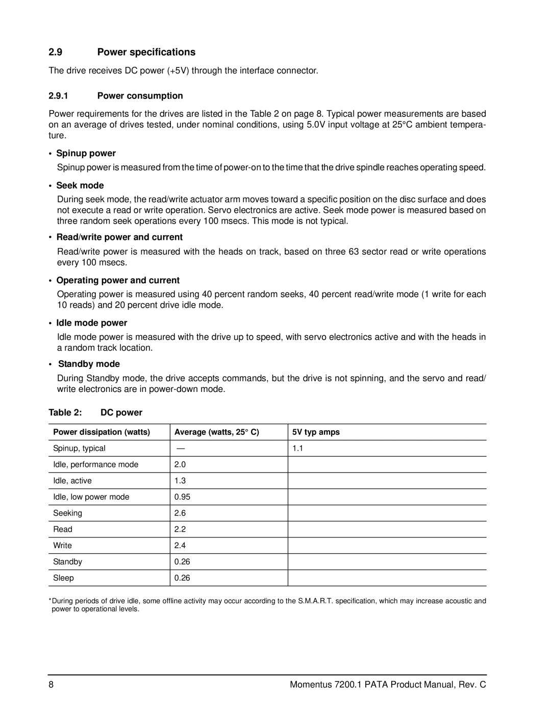 Seagate ST94015A, ST980825A, ST96023A, ST910021A manual Power specifications 