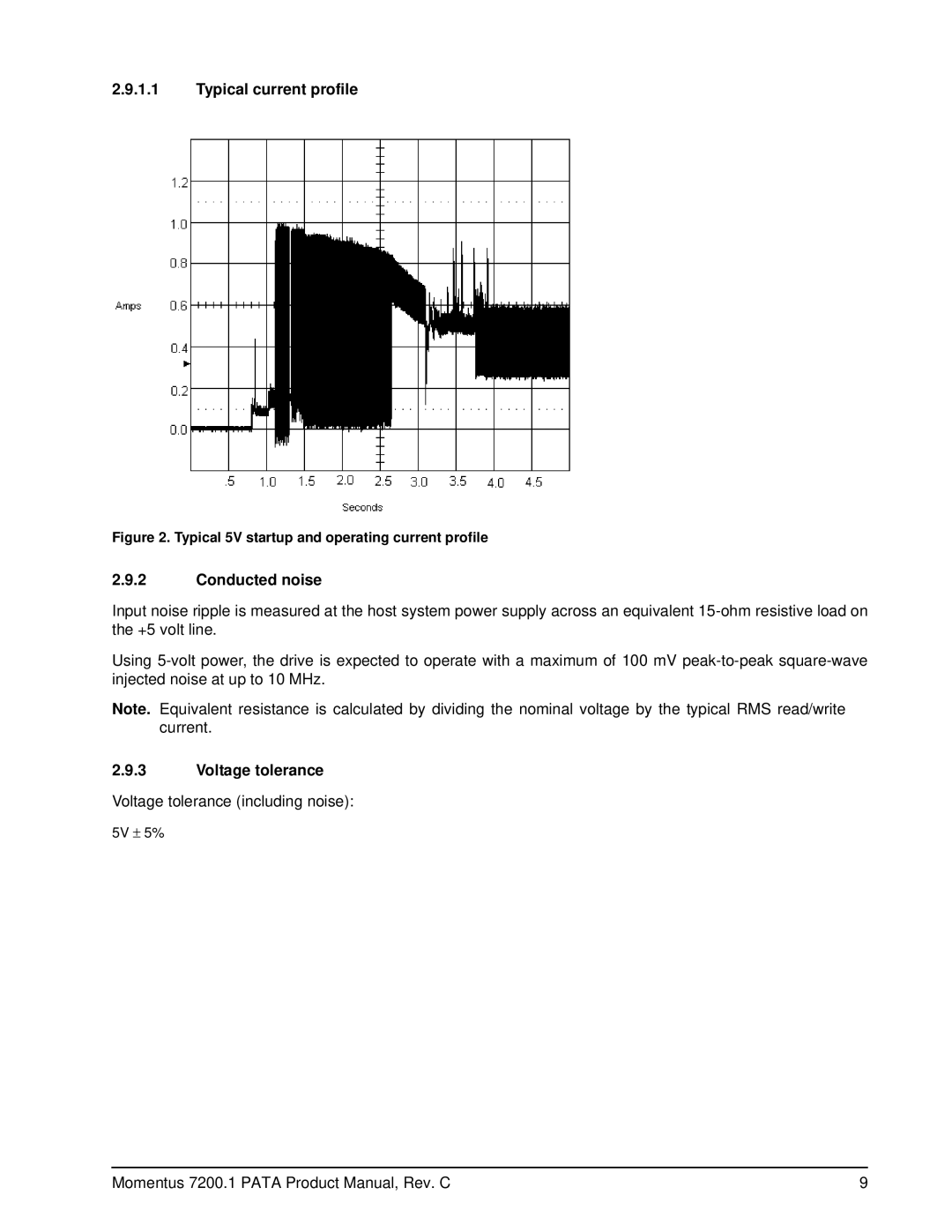 Seagate ST910021A, ST980825A, ST96023A, ST94015A manual Typical current profile, Conducted noise, Voltage tolerance 