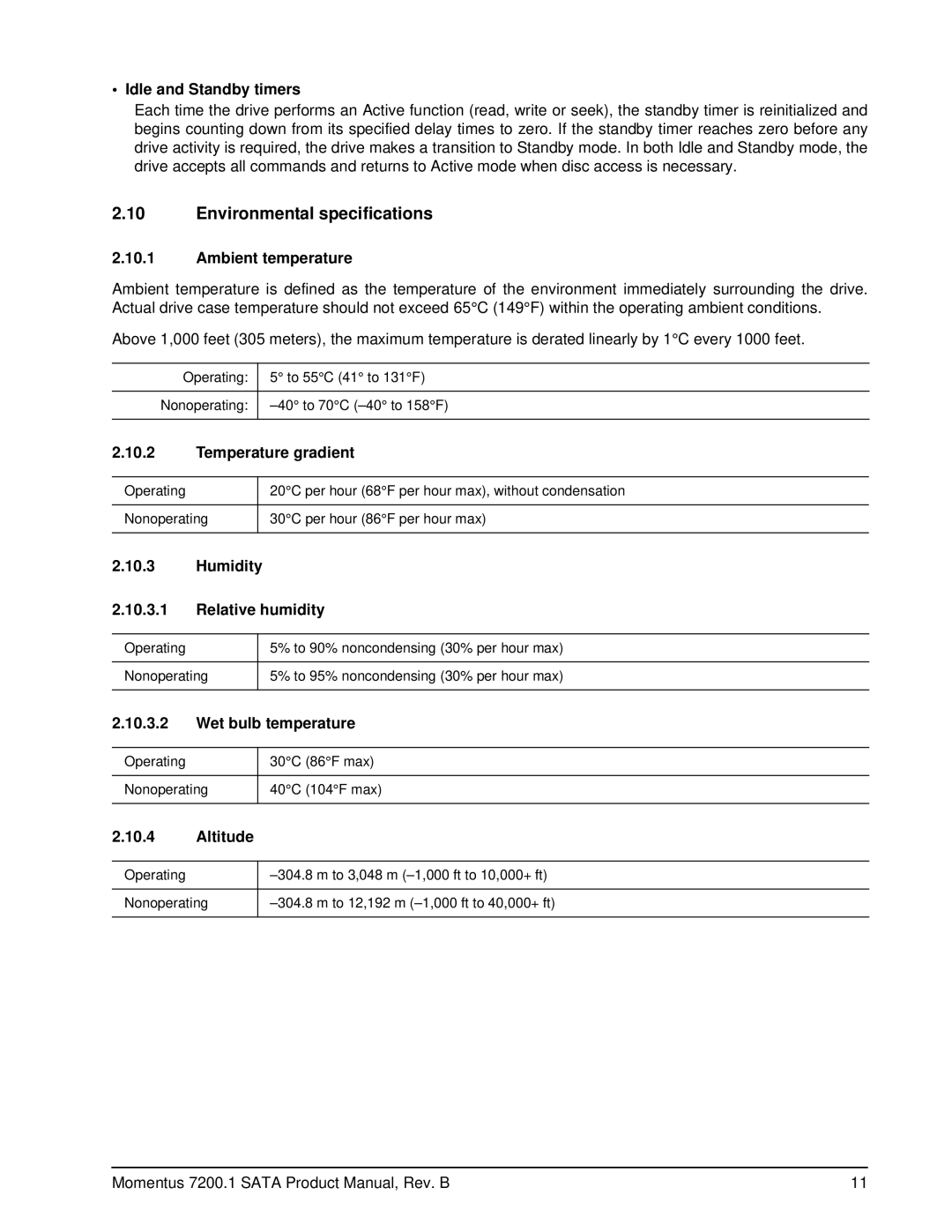 Seagate ST96023AS, ST980825AS, ST94015AS, ST910021AS manual Environmental specifications 