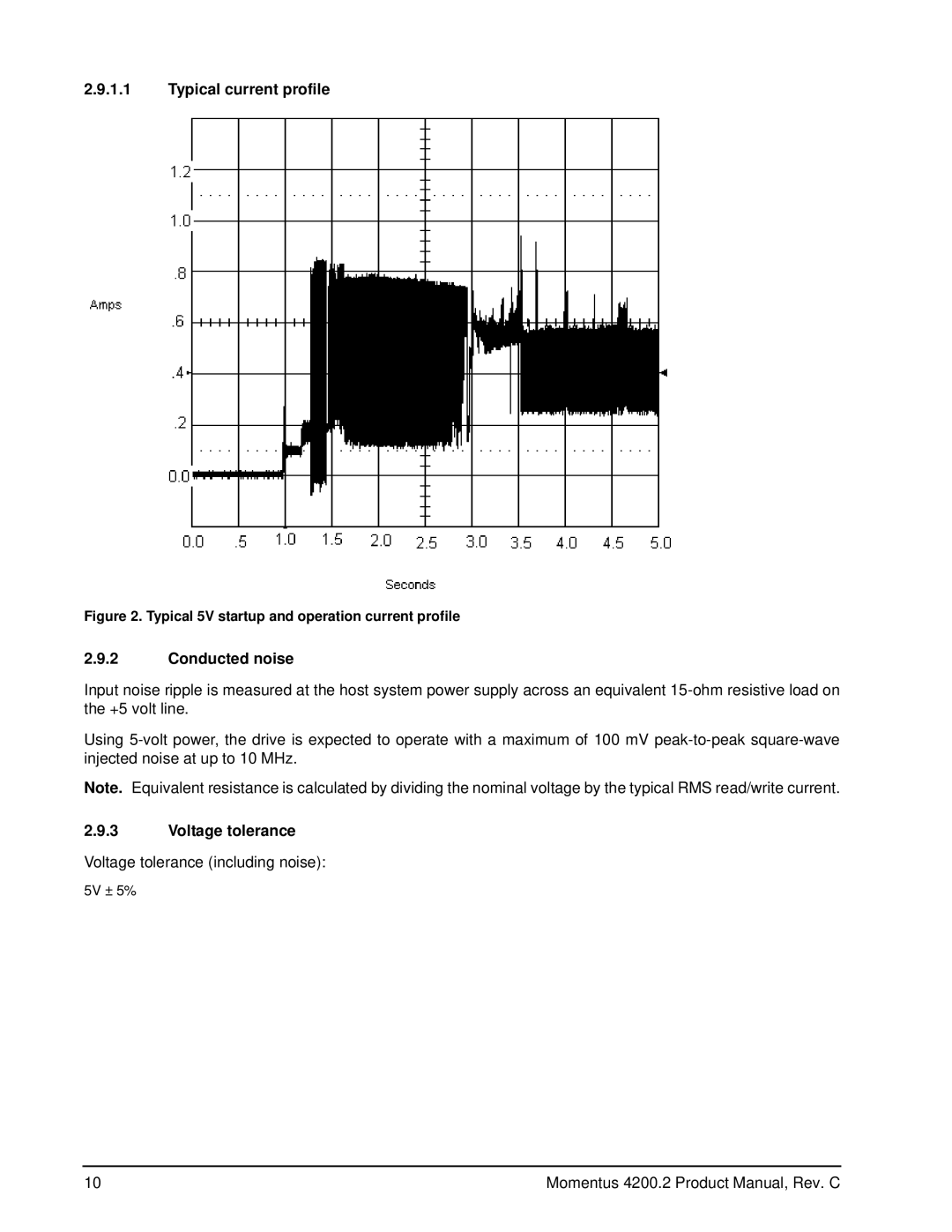 Seagate ST950814A, ST980829A, ST960812A, ST9402112A, ST930218A Typical current profile, Conducted noise, Voltage tolerance 