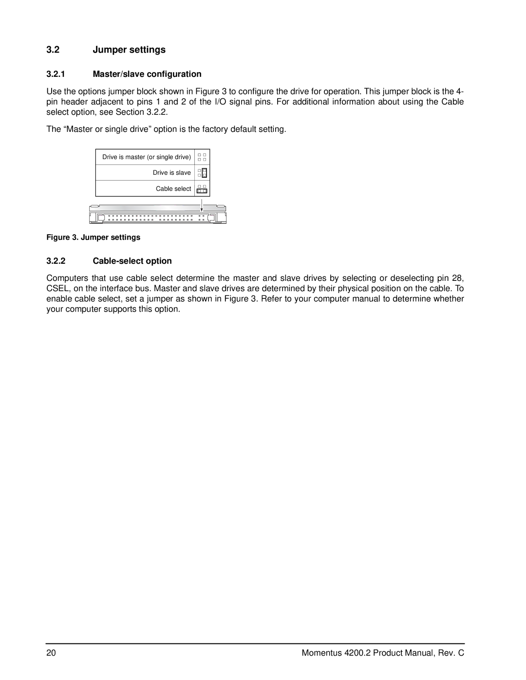 Seagate ST9120824A, ST980829A, ST960812A, ST950814A manual Jumper settings, Master/slave configuration, Cable-select option 