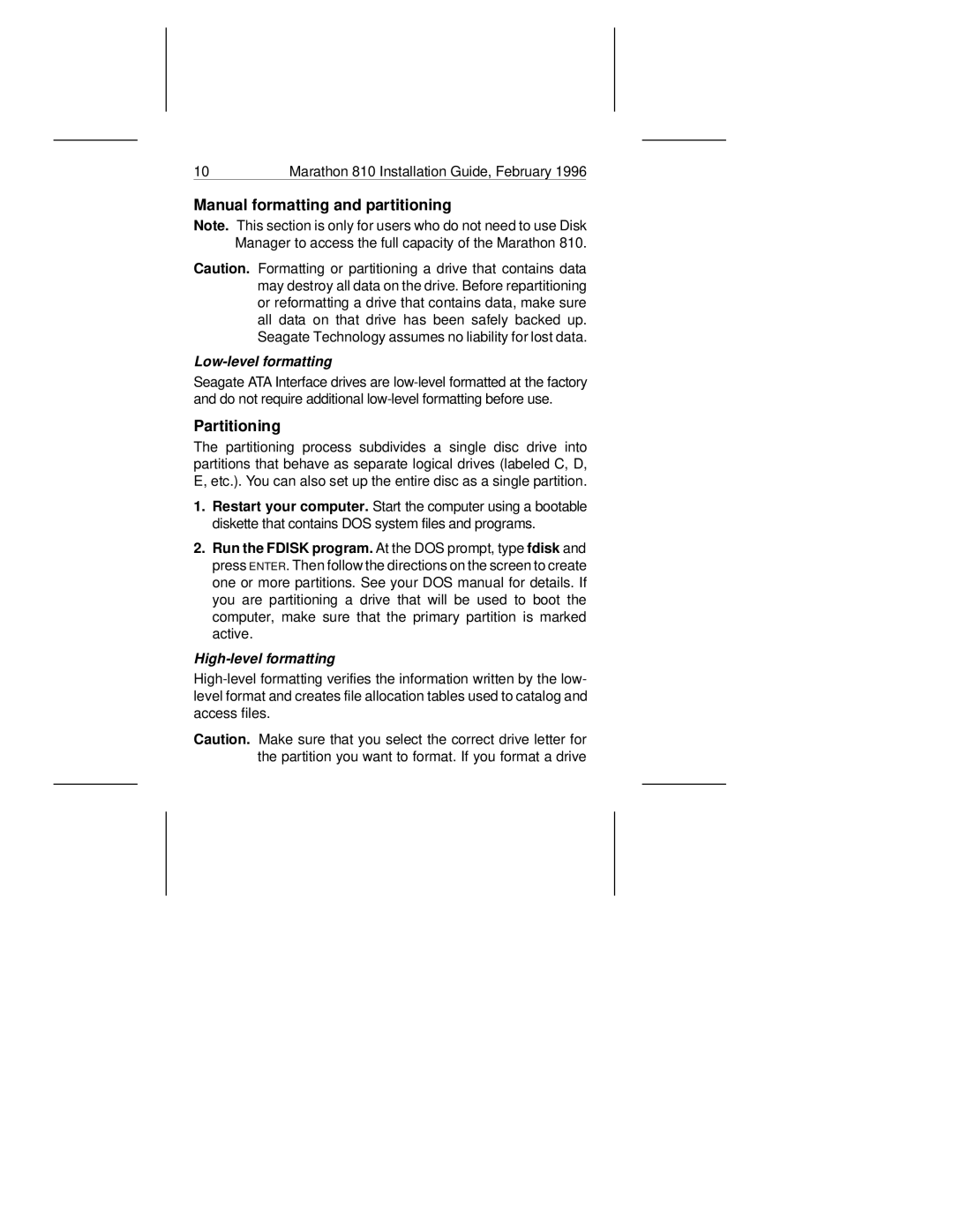 Seagate ST9816AG manual Manual formatting and partitioning, Partitioning 