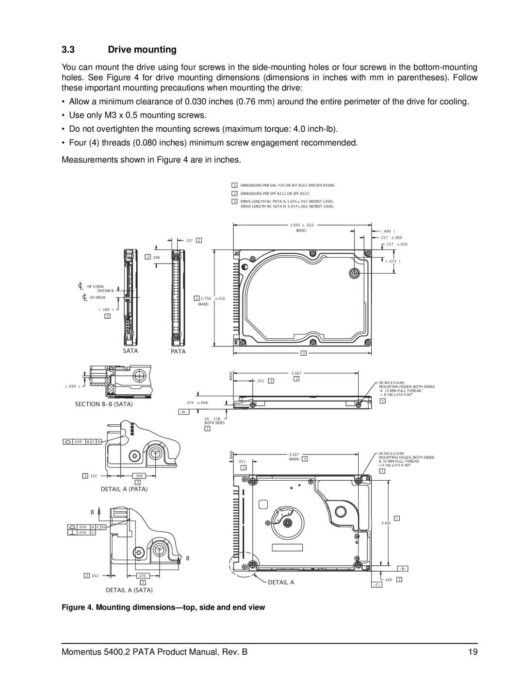 Seagate ST96812A, ST98823A, ST94813A, ST93811A, ST9120821A manual Drive mounting, Mounting dimensions-top, side and end view 