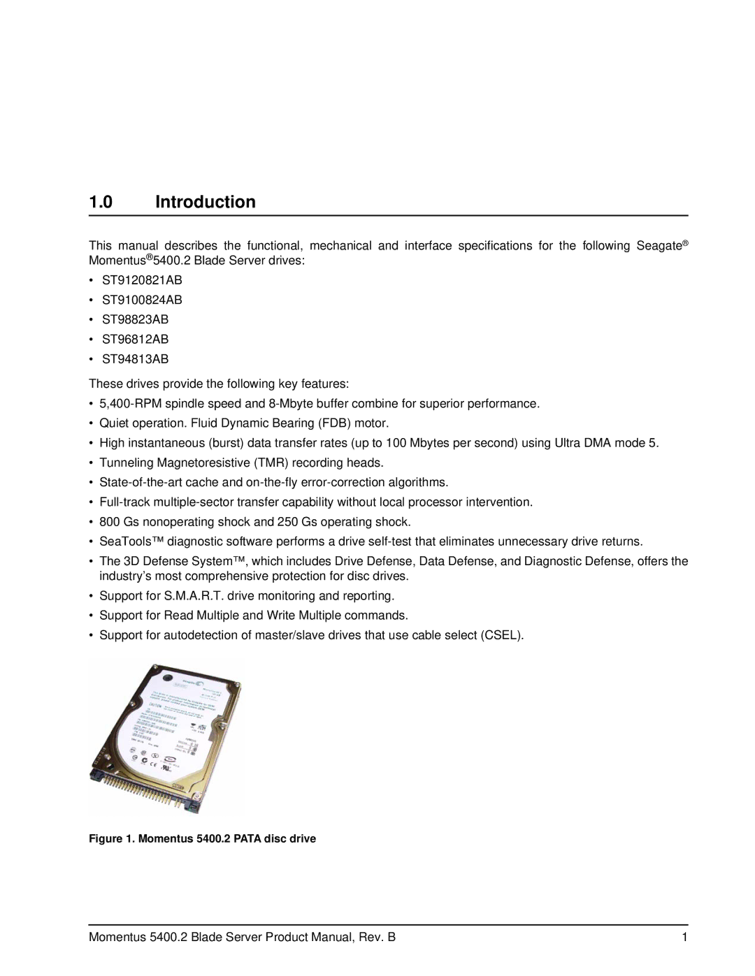 Seagate ST96812AB, ST98823AB, ST94813AB, ST100824AB, ST9120821AB manual Introduction, Momentus 5400.2 Pata disc drive 