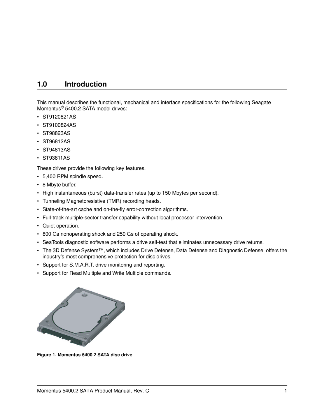 Seagate ST96812AS, ST98823AS, ST94813AS, ST93811AS, ST9120821AS, ST9100824AS Introduction, Momentus 5400.2 Sata disc drive 