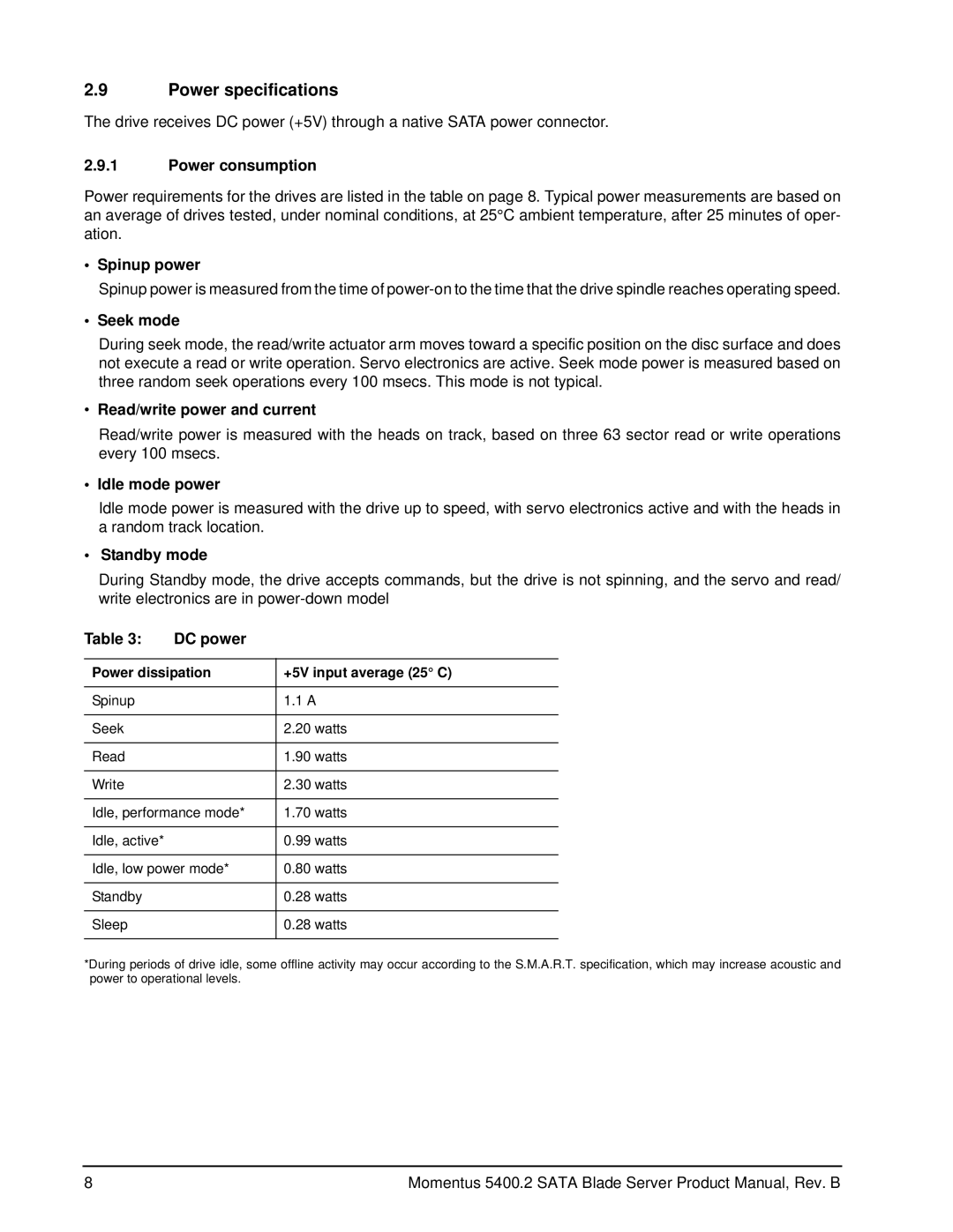 Seagate ST9100824SB, ST98823SB, ST96812SB, ST94813SB, ST9120821SB manual Power specifications 