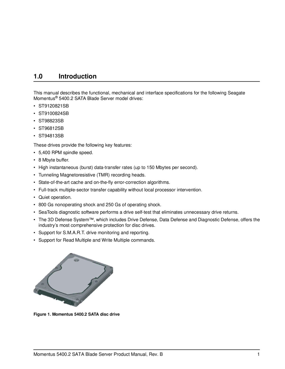 Seagate ST94813SB, ST98823SB, ST96812SB, ST9120821SB, ST9100824SB manual Introduction, Momentus 5400.2 Sata disc drive 