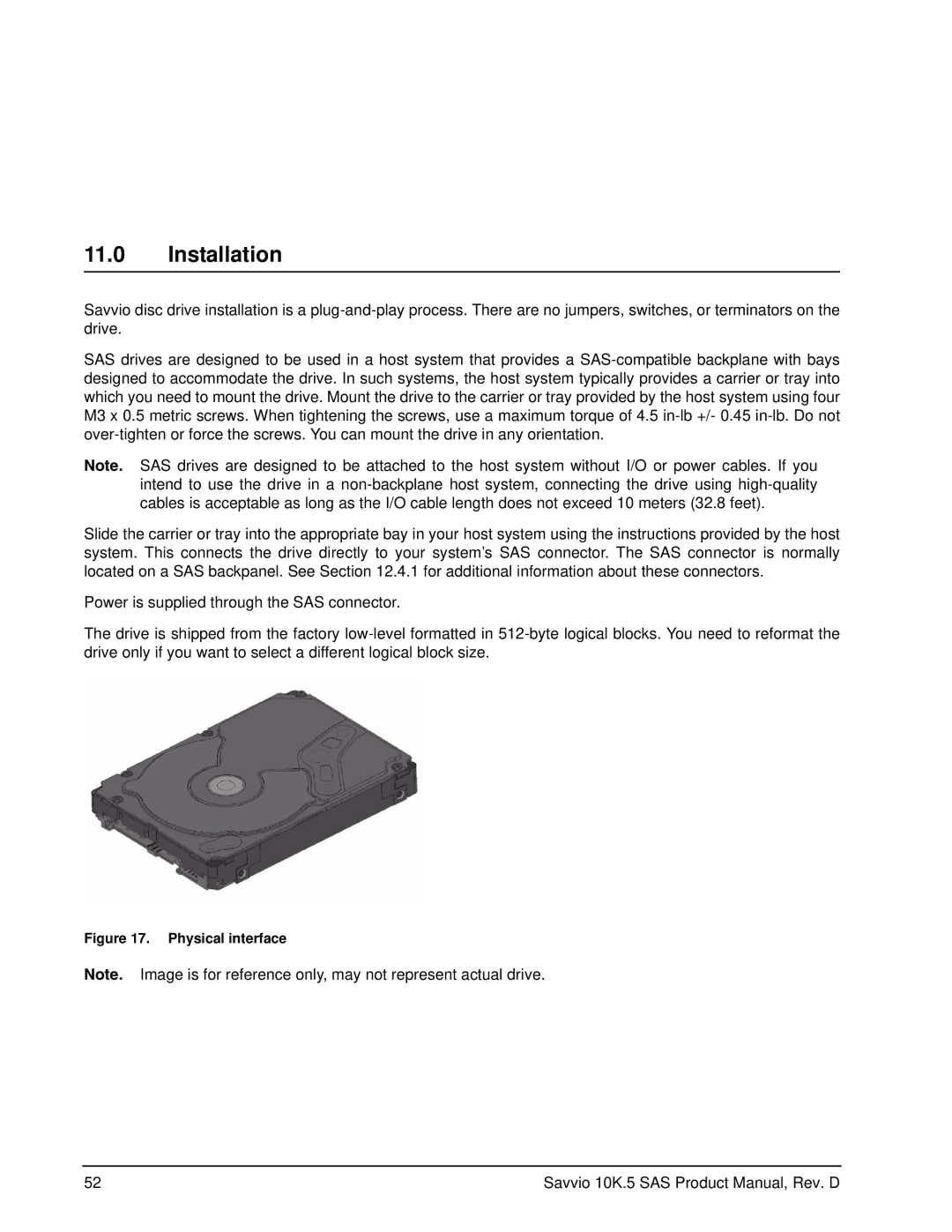 Seagate ST9900605SS, ST9900805SS, ST9900705SS, ST9600005SS, ST9600105SS, ST9600205SS manual Installation, Physical interface 