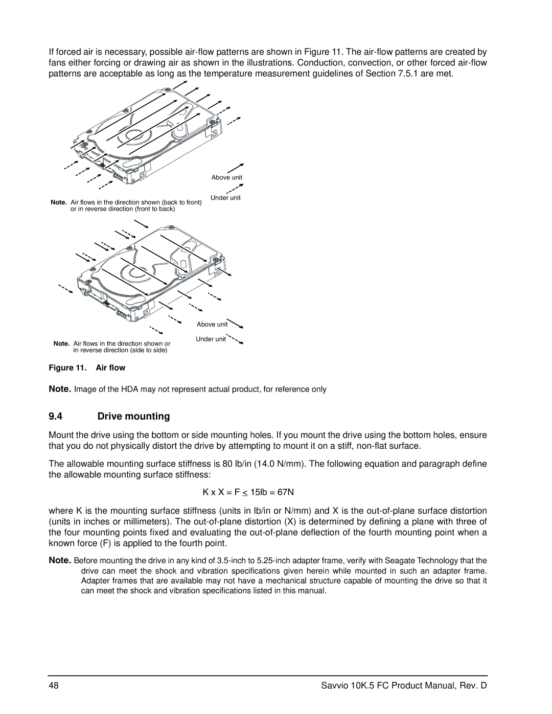 Seagate ST9450405FC, ST9900805FC, ST9600205FC, ST9300605FC manual Drive mounting, Air flow 