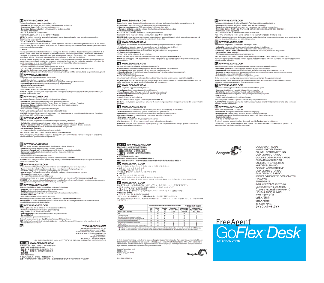 Seagate STBC3000101 Warranty Information garanti, Garantieinformationen, Información de garantías, Informace o záruce 