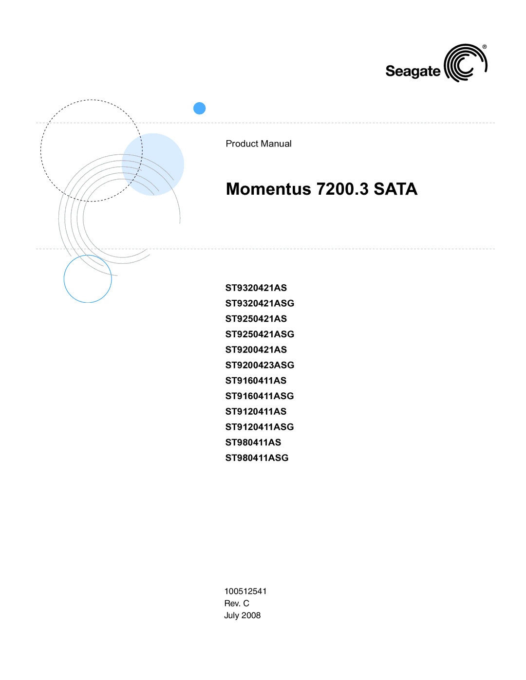 Seagate ST980411ASG, STBD1000100, ST9750420AS, ST9320421ASG, ST9250421ASG, ST9200423ASG manual Momentus 7200.3 Sata 