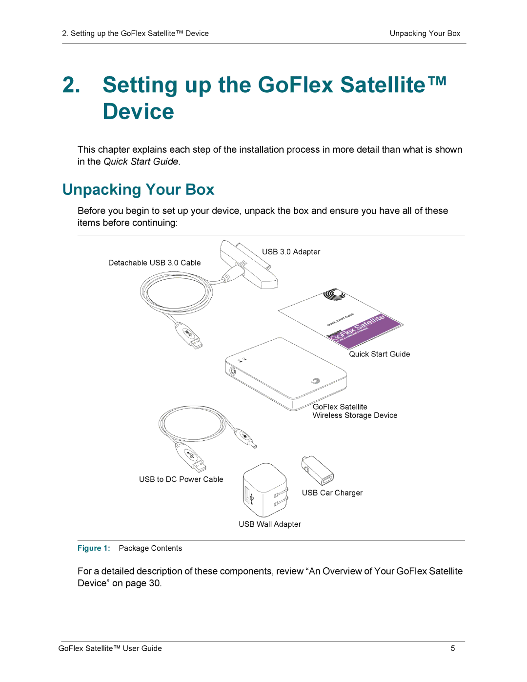 Seagate STBF500101 manual Setting up the GoFlex Satellite Device, Unpacking Your Box 