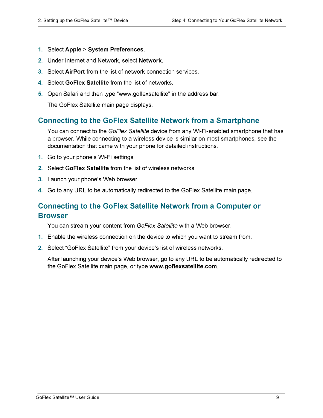 Seagate STBF500101 manual Connecting to the GoFlex Satellite Network from a Smartphone, Select Apple System Preferences 