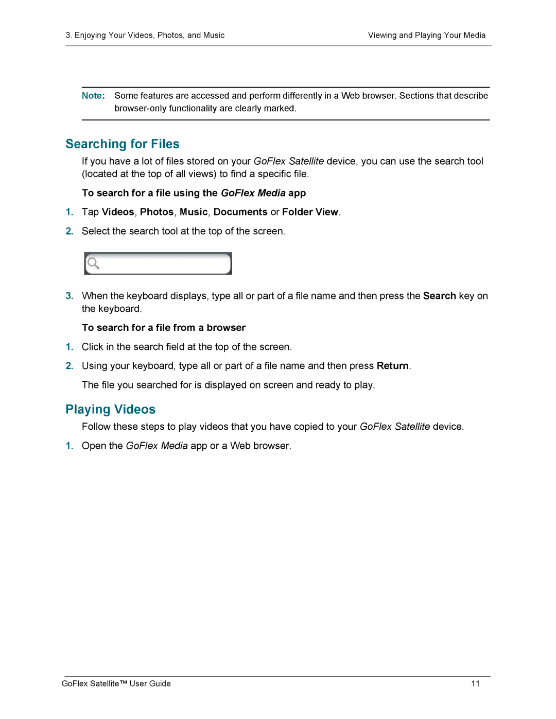 Seagate STBF500101 manual Searching for Files, Playing Videos, To search for a file from a browser 