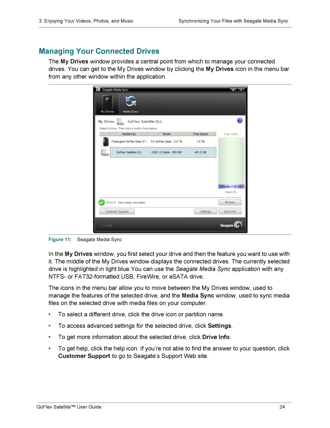 Seagate STBF500101 manual Managing Your Connected Drives, Seagate Media Sync 