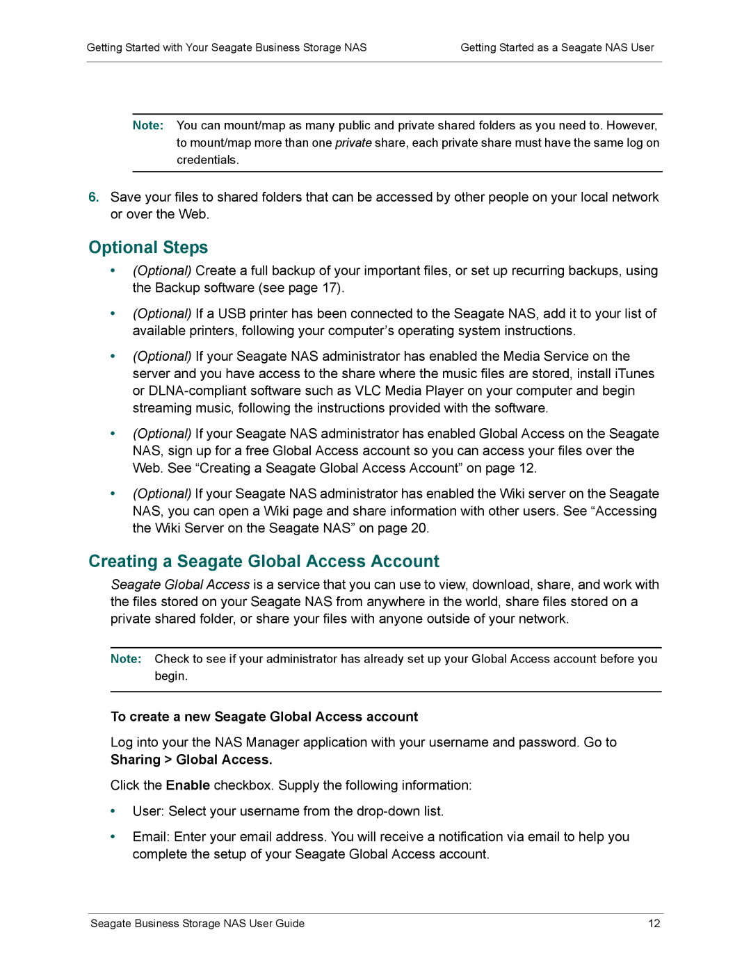 Seagate STBM3000100, STBP100, STBM2000100, STBM4000100 manual Optional Steps, Creating a Seagate Global Access Account 