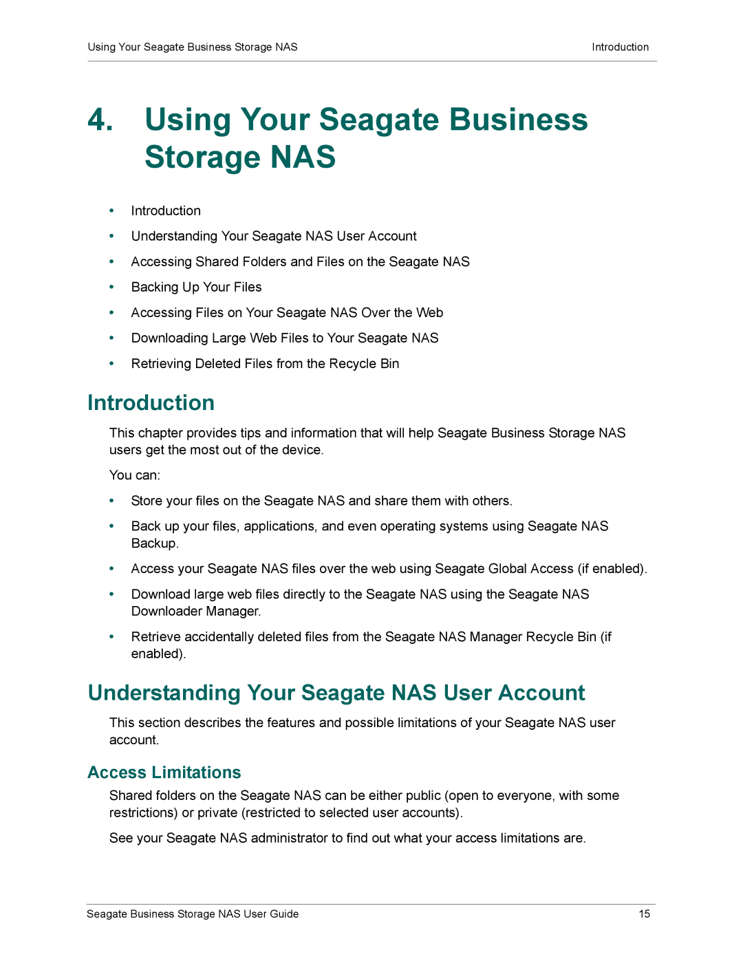 Seagate STBM4000100, STBM3000100 manual Using Your Seagate Business Storage NAS, Understanding Your Seagate NAS User Account 