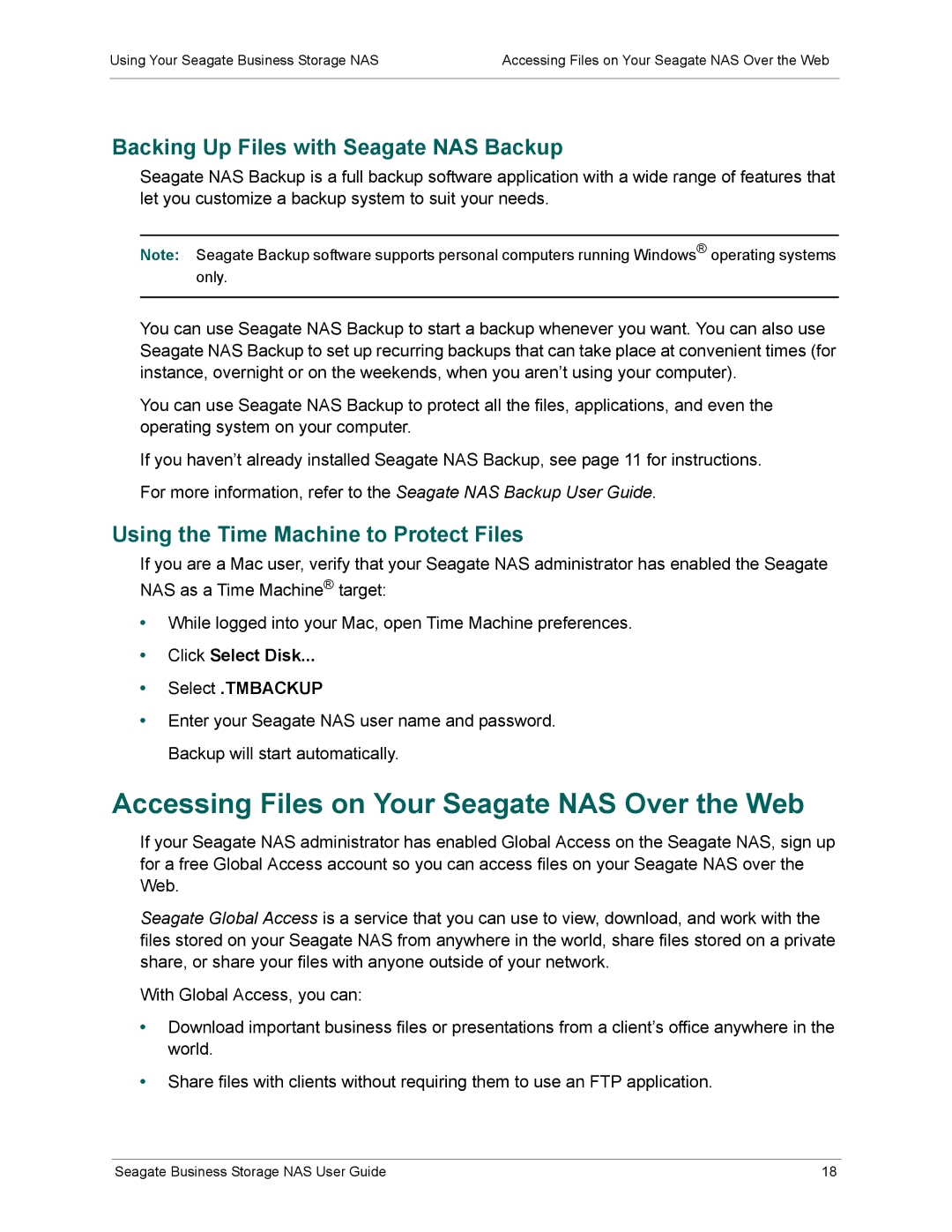 Seagate STBM2000100, STBP100 Accessing Files on Your Seagate NAS Over the Web, Backing Up Files with Seagate NAS Backup 