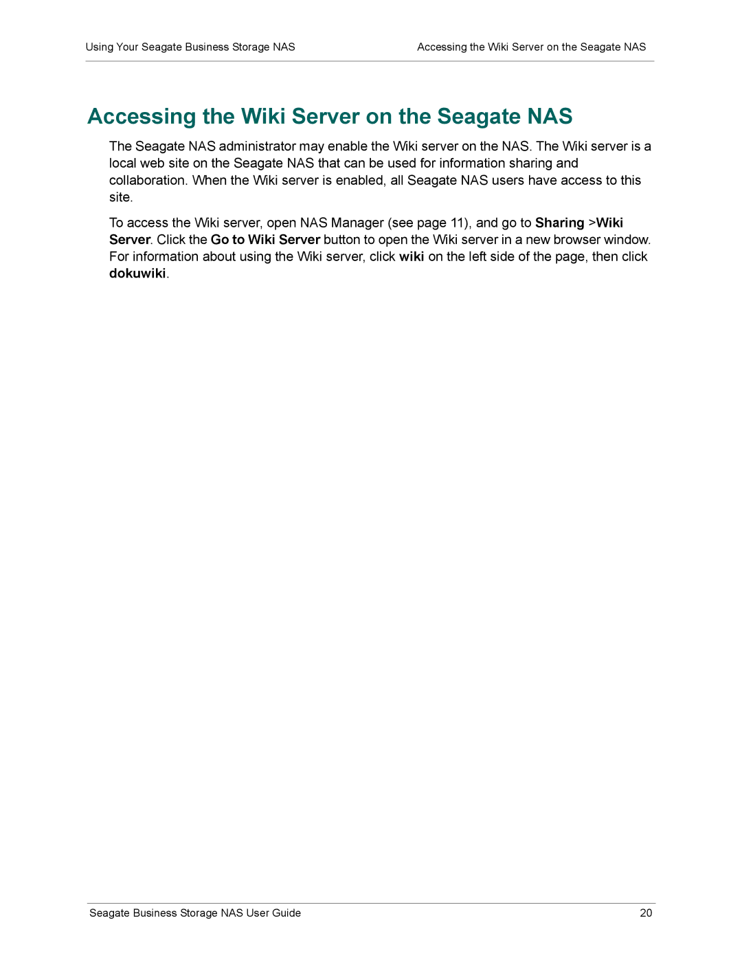 Seagate STBM3000100, STBP100, STBM2000100, STBM4000100 manual Accessing the Wiki Server on the Seagate NAS 