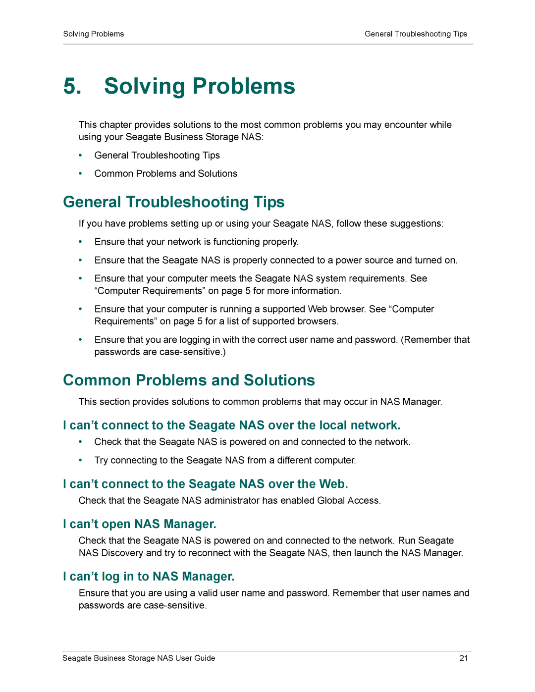 Seagate STBP100, STBM3000100, STBM2000100 Solving Problems, General Troubleshooting Tips, Common Problems and Solutions 