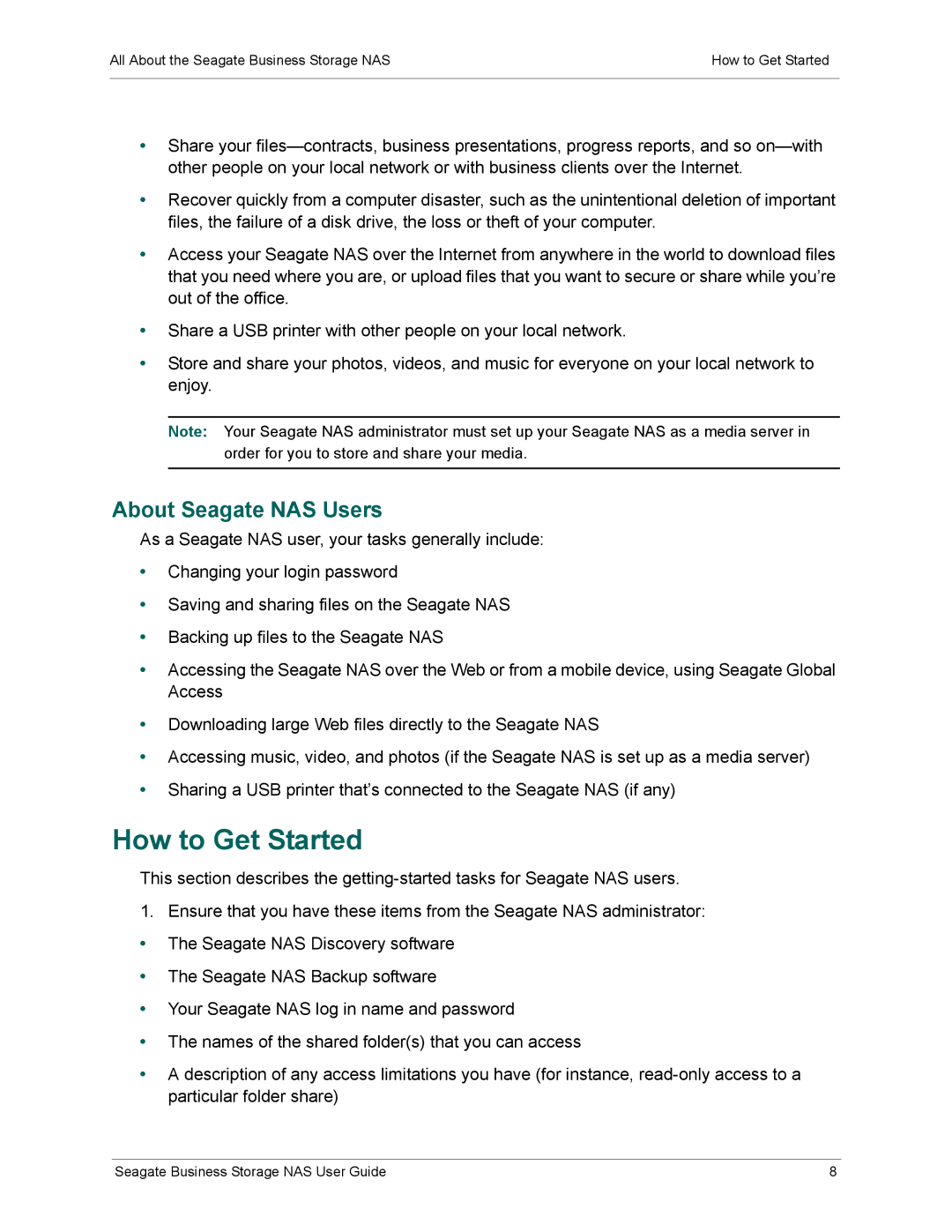 Seagate STBM3000100, STBP100, STBM2000100, STBM4000100 manual How to Get Started, About Seagate NAS Users 