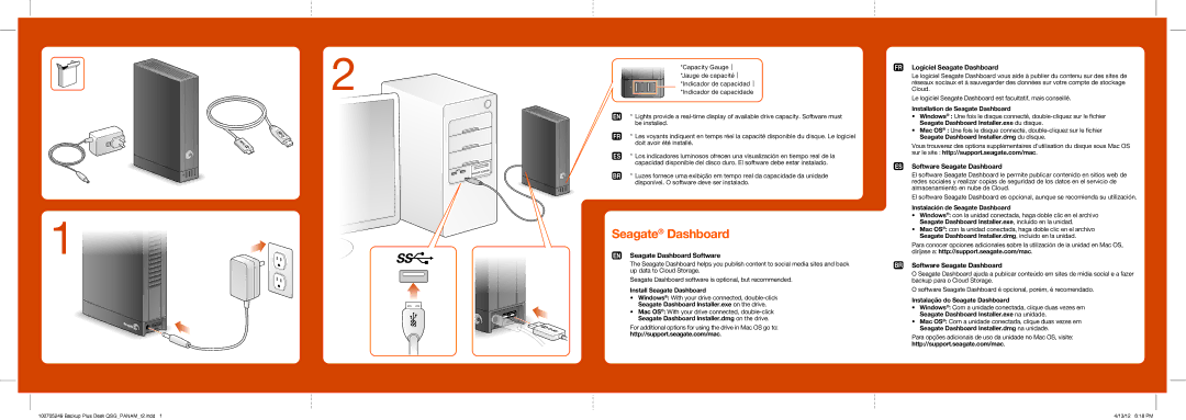 Seagate STCA1000100 quick start FR Logiciel Seagate Dashboard, ES Software Seagate Dashboard, Seagate Dashboard Software 