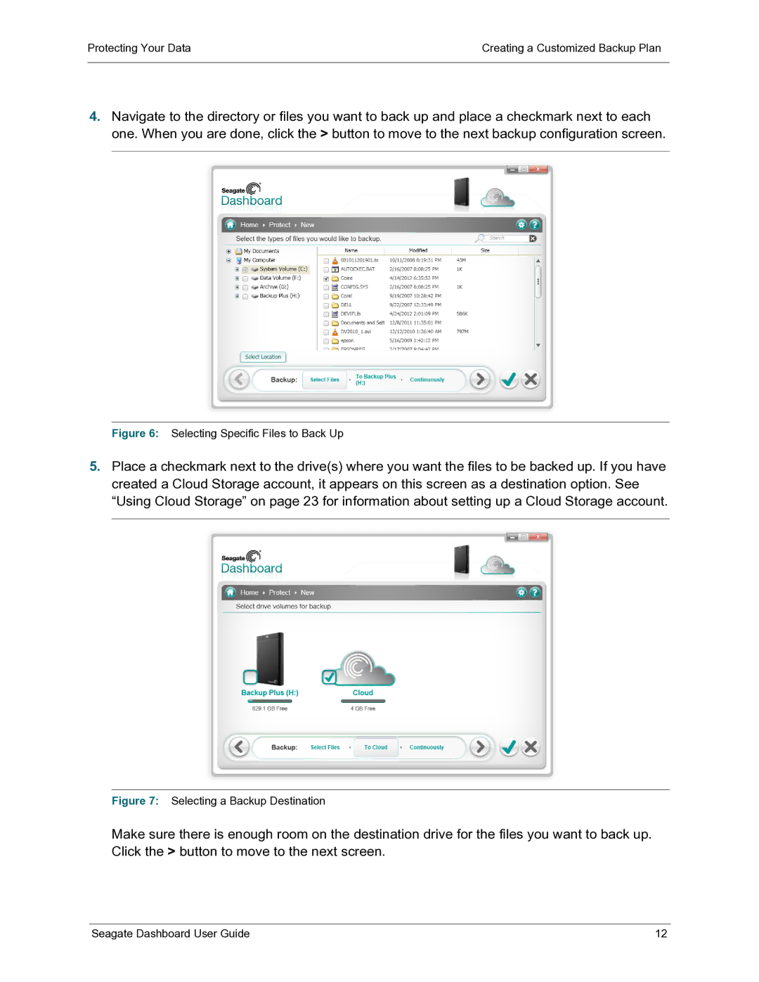 Seagate STBU1000101, STCB4000102, STCB3000900, STCB3000100, STCB2000900, STCB2000100 manual Selecting Specific Files to Back Up 