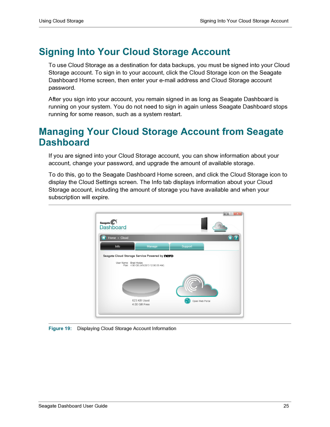 Seagate STCA4000100 Signing Into Your Cloud Storage Account, Managing Your Cloud Storage Account from Seagate Dashboard 