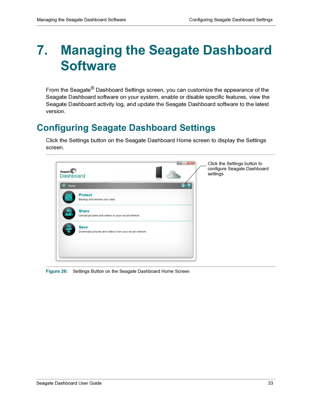 Seagate STBU500103, STCB4000102, STBU500102 Managing the Seagate Dashboard Software, Configuring Seagate Dashboard Settings 