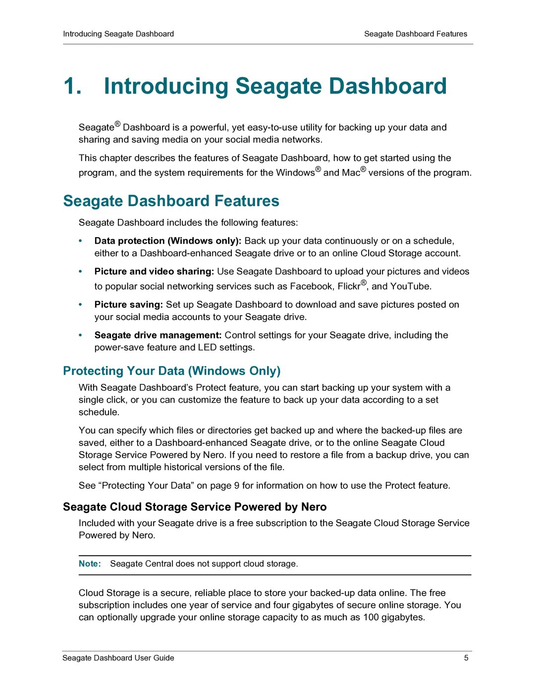 Seagate STCA4000100, STCB4000102, STCB3000900, STCB3000100 manual Introducing Seagate Dashboard, Seagate Dashboard Features 