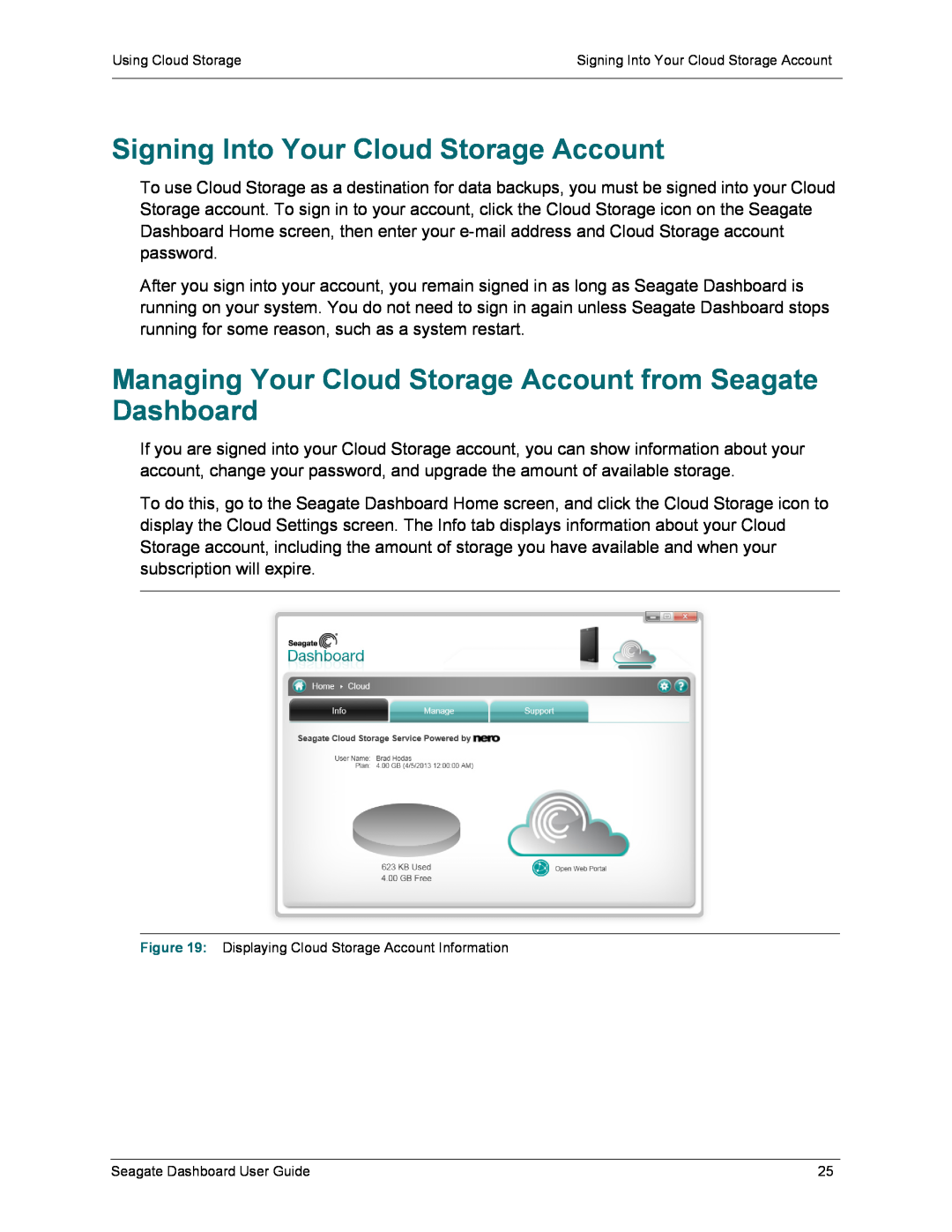 Seagate STCA4000100 Signing Into Your Cloud Storage Account, Managing Your Cloud Storage Account from Seagate Dashboard 