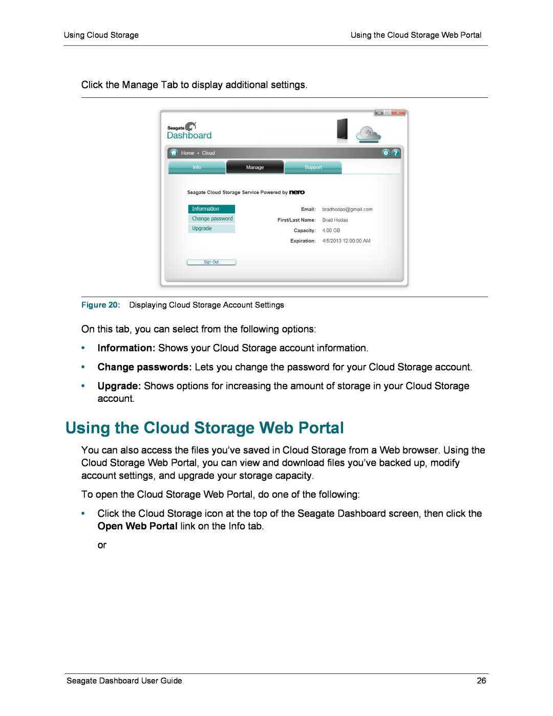 Seagate STCA3000101, STCB4000102, STCB3000900, STCB3000100, STCB2000900, STCB2000100 manual Using the Cloud Storage Web Portal 