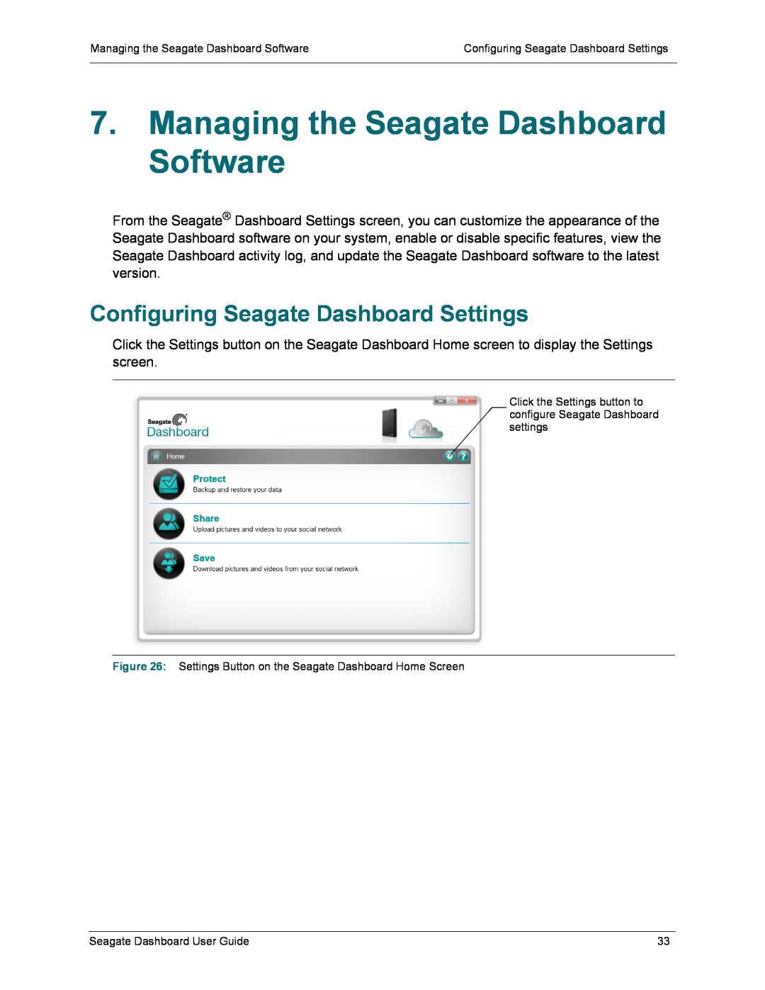 Seagate STBU500103, STCB4000102, STBU500102 Managing the Seagate Dashboard Software, Configuring Seagate Dashboard Settings 
