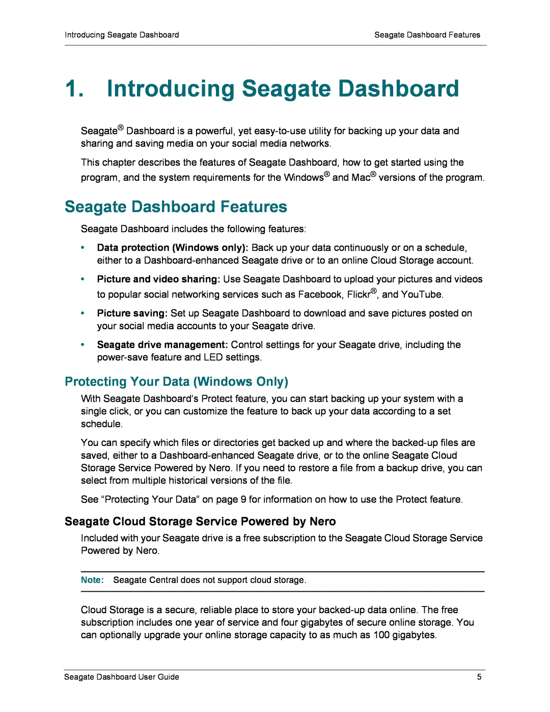 Seagate STCA4000100 manual Introducing Seagate Dashboard, Seagate Dashboard Features, Protecting Your Data Windows Only 