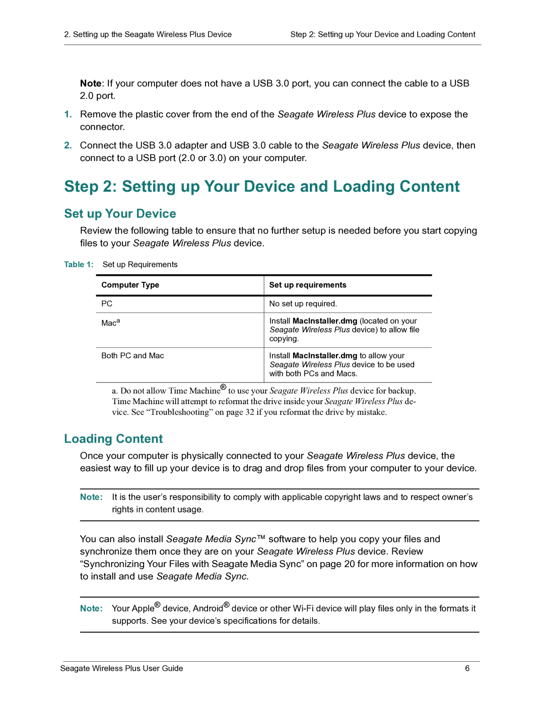 Seagate STCK1000100 manual Setting up Your Device and Loading Content, Set up Your Device 