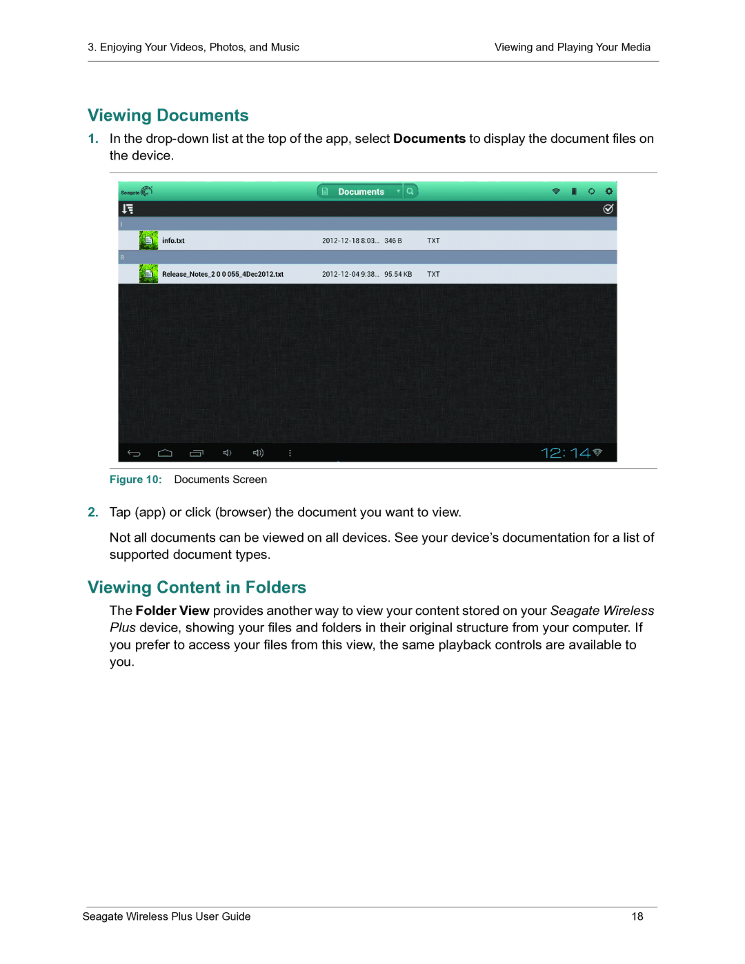 Seagate STCK1000100 manual Viewing Documents, Viewing Content in Folders 